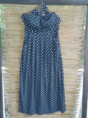 Paper Doll 1X Navy White Dots Halter Dress